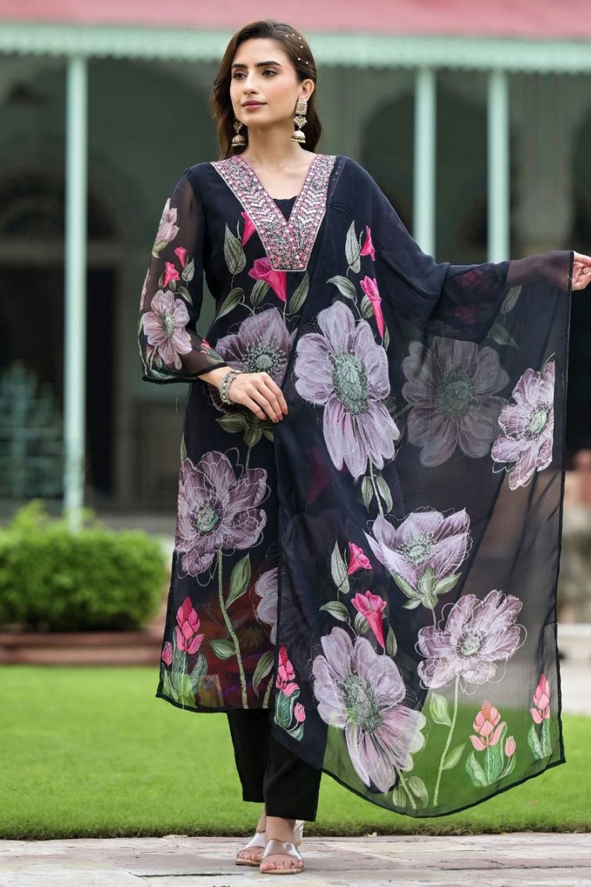 Black Colour Georgette Stitched Suit