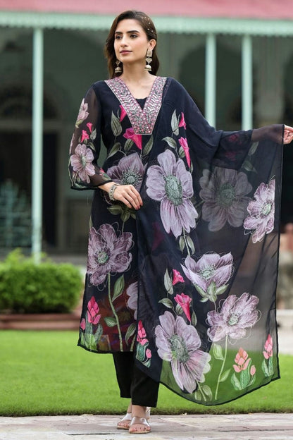 Black Colour Georgette Stitched Suit