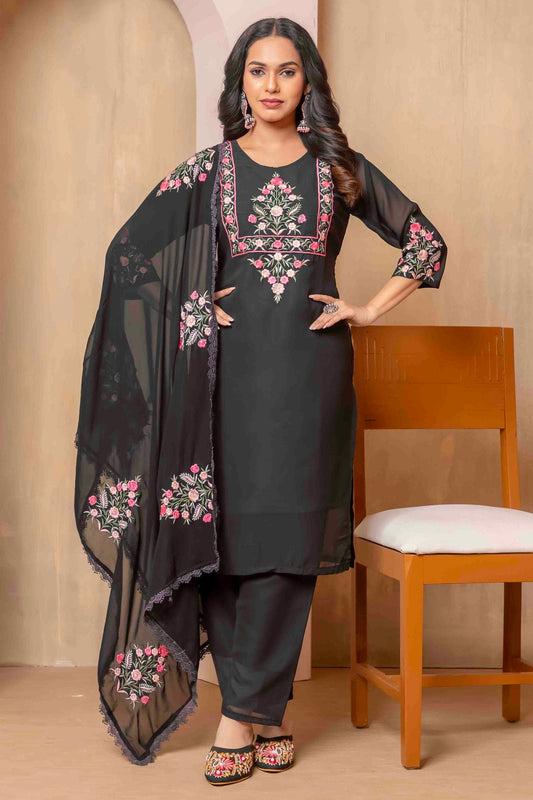 Black Colour Georgette Stitched Suit VSSS1113311