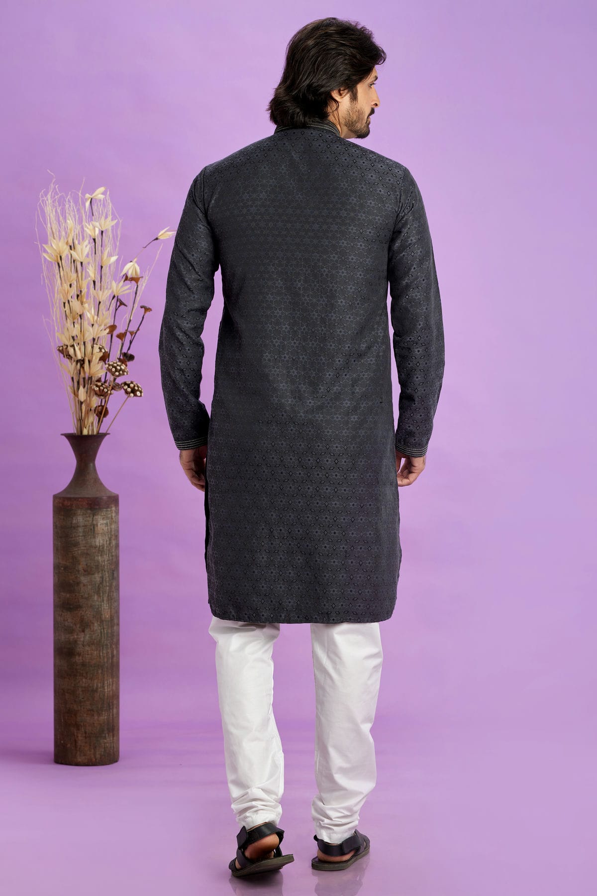 Black Colour Jacquard Art Silk Pintex Work Kurta Pajama VSKP1230205