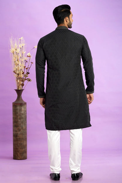 Black Colour Jacquard Art Silk Pintex Work Kurta Pajama VSKP1230208