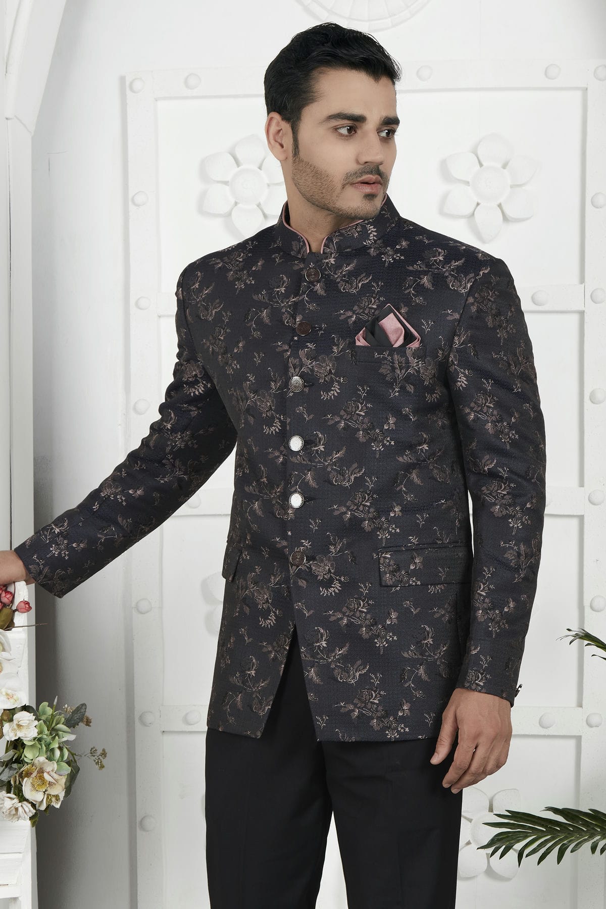 Black Colour Jacquard Silk Jodhpuri Jacket VSJP1230116
