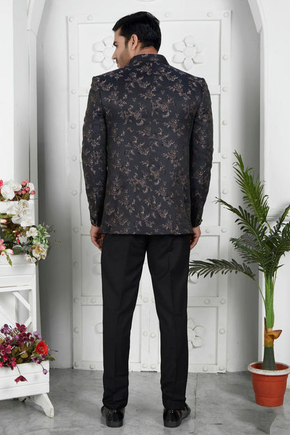 Black Colour Jacquard Silk Jodhpuri Jacket VSJP1230116