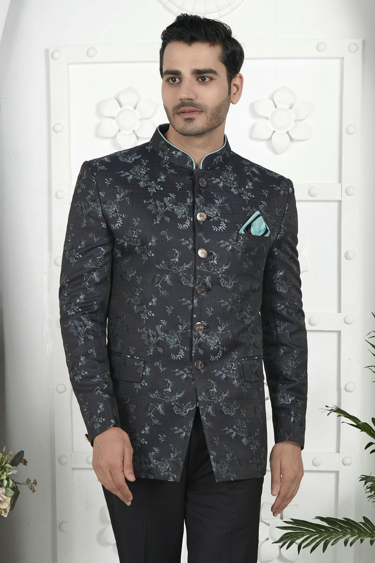 Black Colour Jacquard Silk Jodhpuri Jacket VSJP1230117