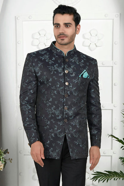 Black Colour Jacquard Silk Jodhpuri Jacket VSJP1230117