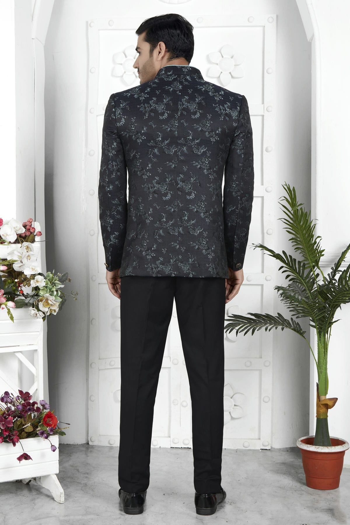 Black Colour Jacquard Silk Jodhpuri Jacket VSJP1230117