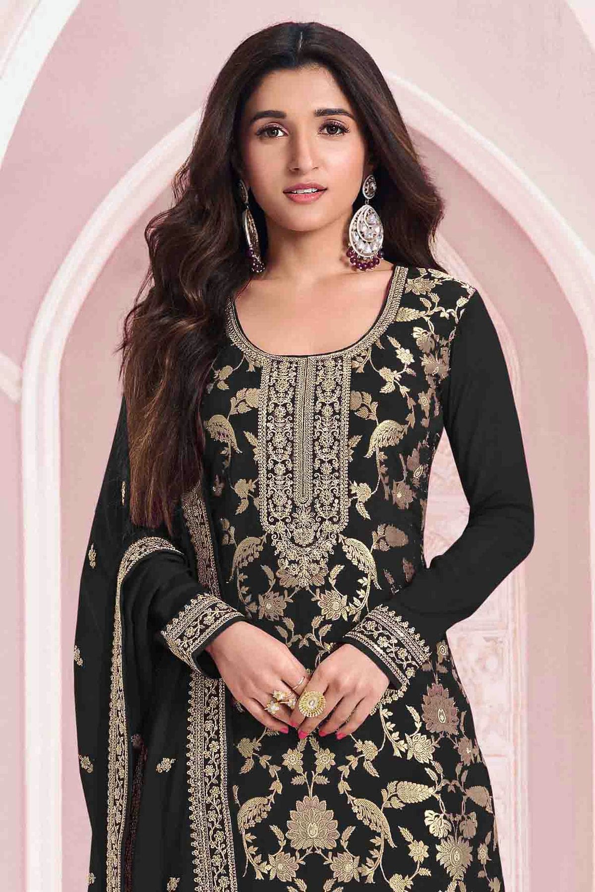 Black Colour Jacquard Viscose Pant Style Suit VSSM1140911