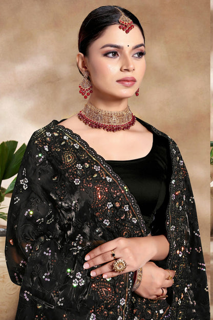 Black Colour Jimmy Choo Silk Designer Saree