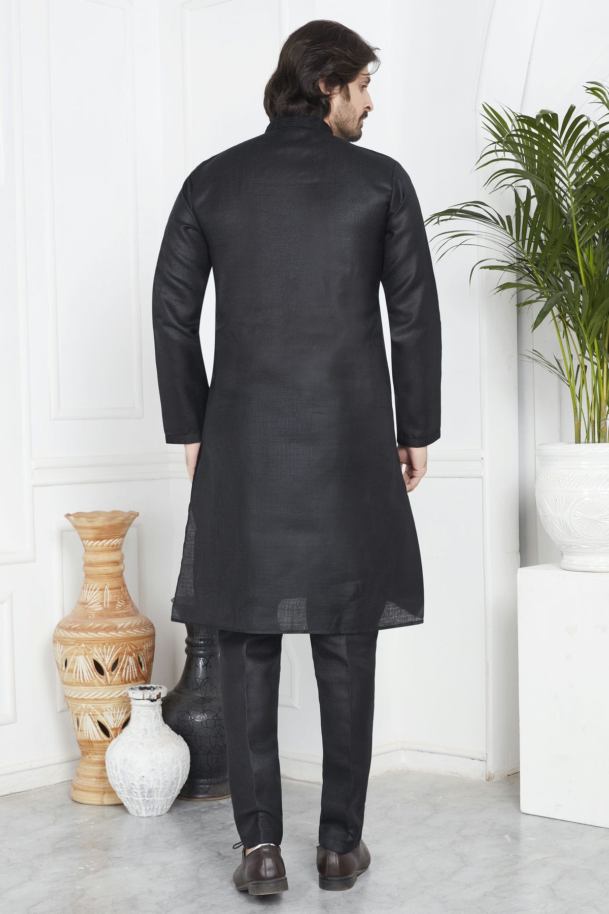 Black Colour Linen Cotton Pintex Work Kurta Pajama VSKP1230126