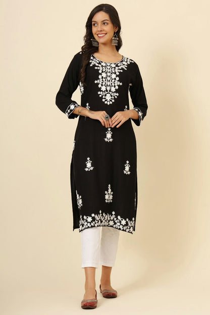 Black Colour Liva Rayon Kurti