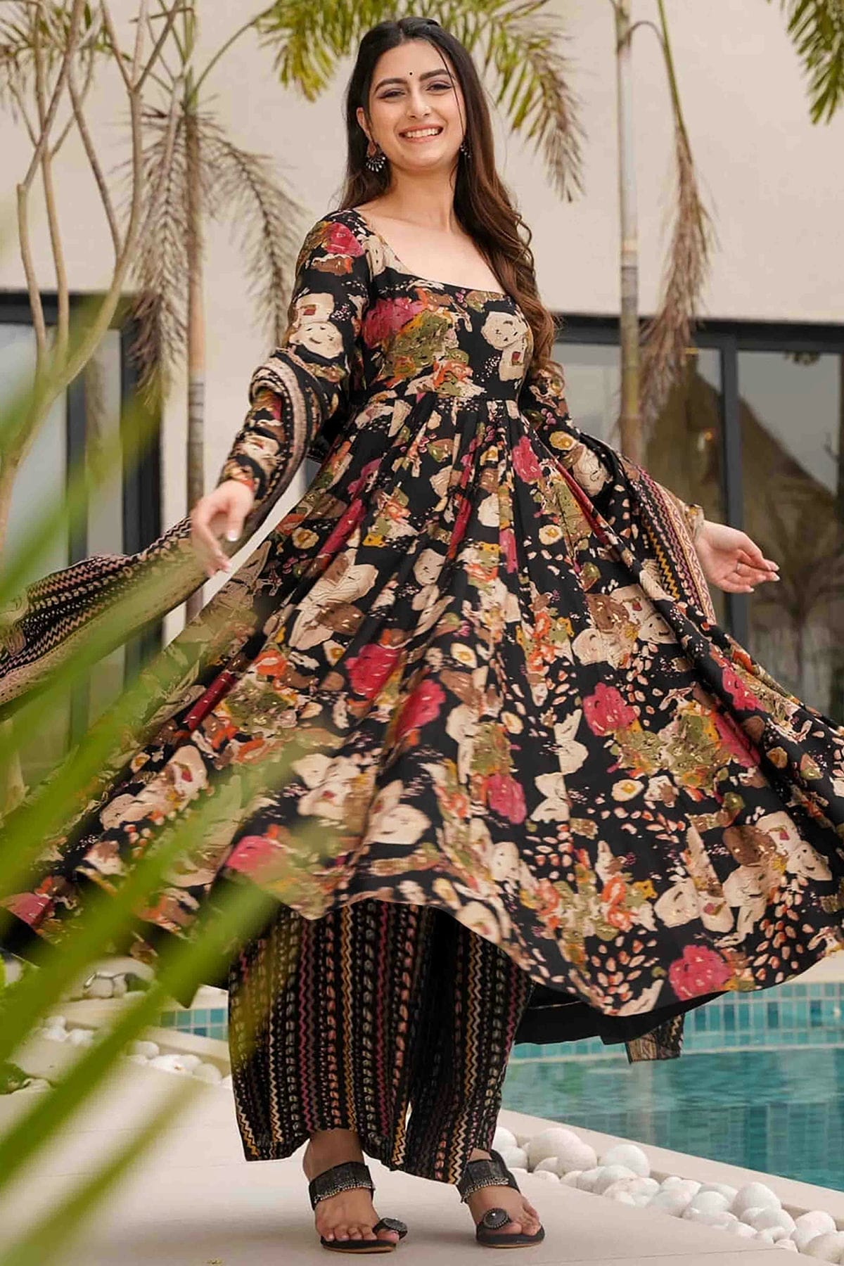 Black Colour Mal Cotton Stitched Anarkali Suit VSSS1113920