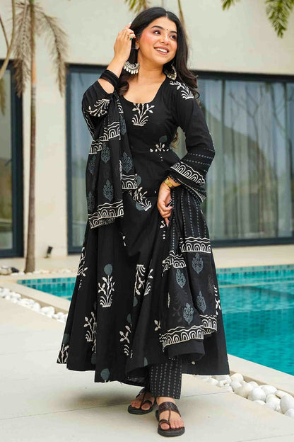 Black Colour Mal Cotton Stitched Anarkali Suit VSSS1113922