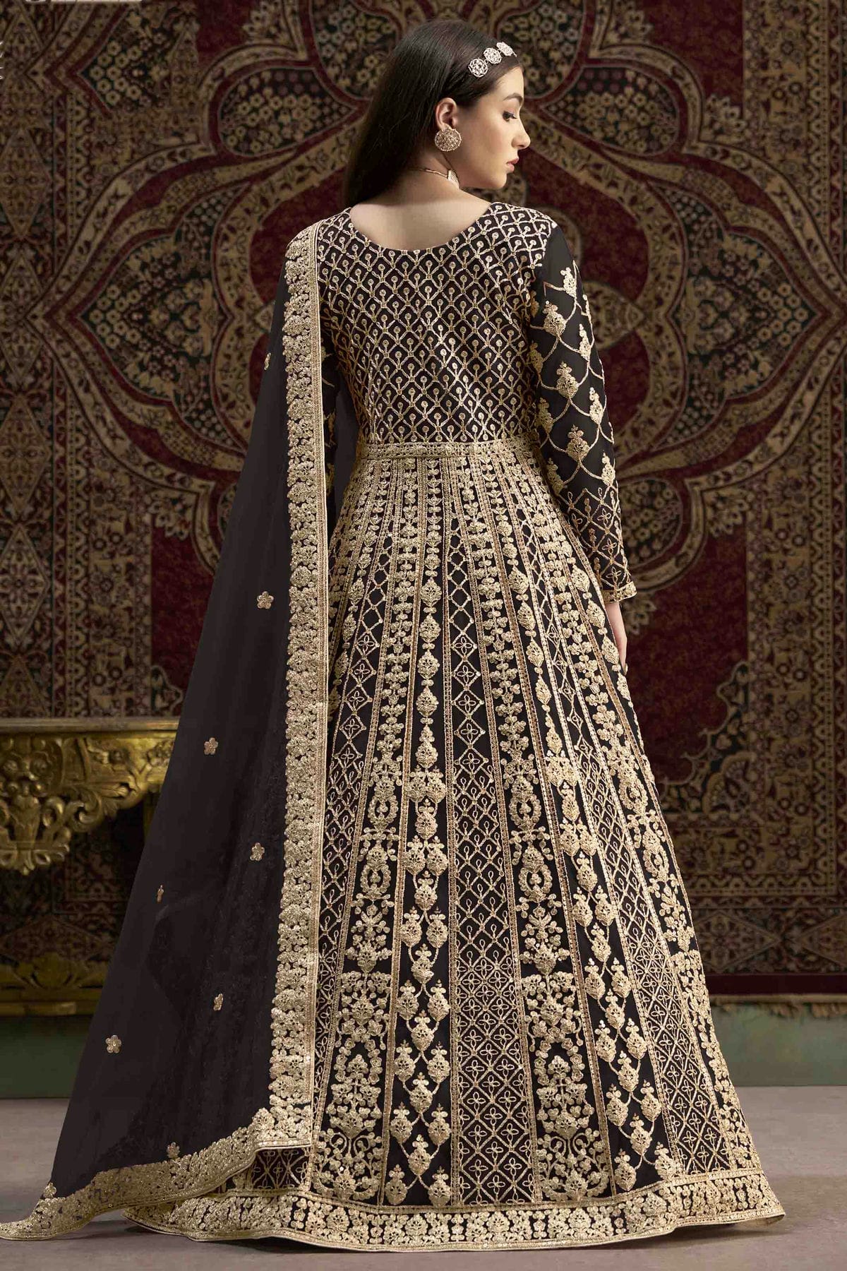 Black Colour Net Semi Stitched Anarkali Suit VSSM1050695