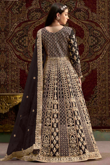 Black Colour Net Semi Stitched Anarkali Suit VSSM1050695