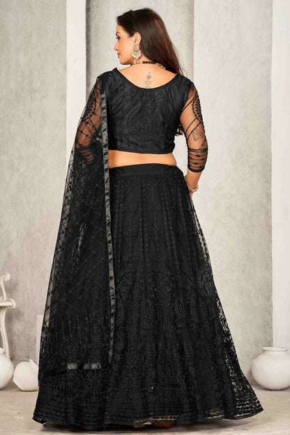 Black Colour Net Semi Stitched Lehenga Choli VSLC1170065