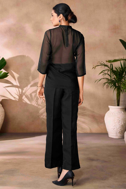 Black Colour Organza Co-Ord Set VSTP1080956