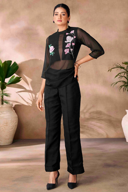 Black Colour Organza Co-Ord Set VSTP1080956