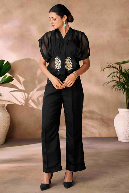 Black Colour Organza Co-Ord Set VSTP1080957