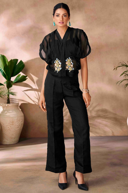 Black Colour Organza Co-Ord Set VSTP1080957