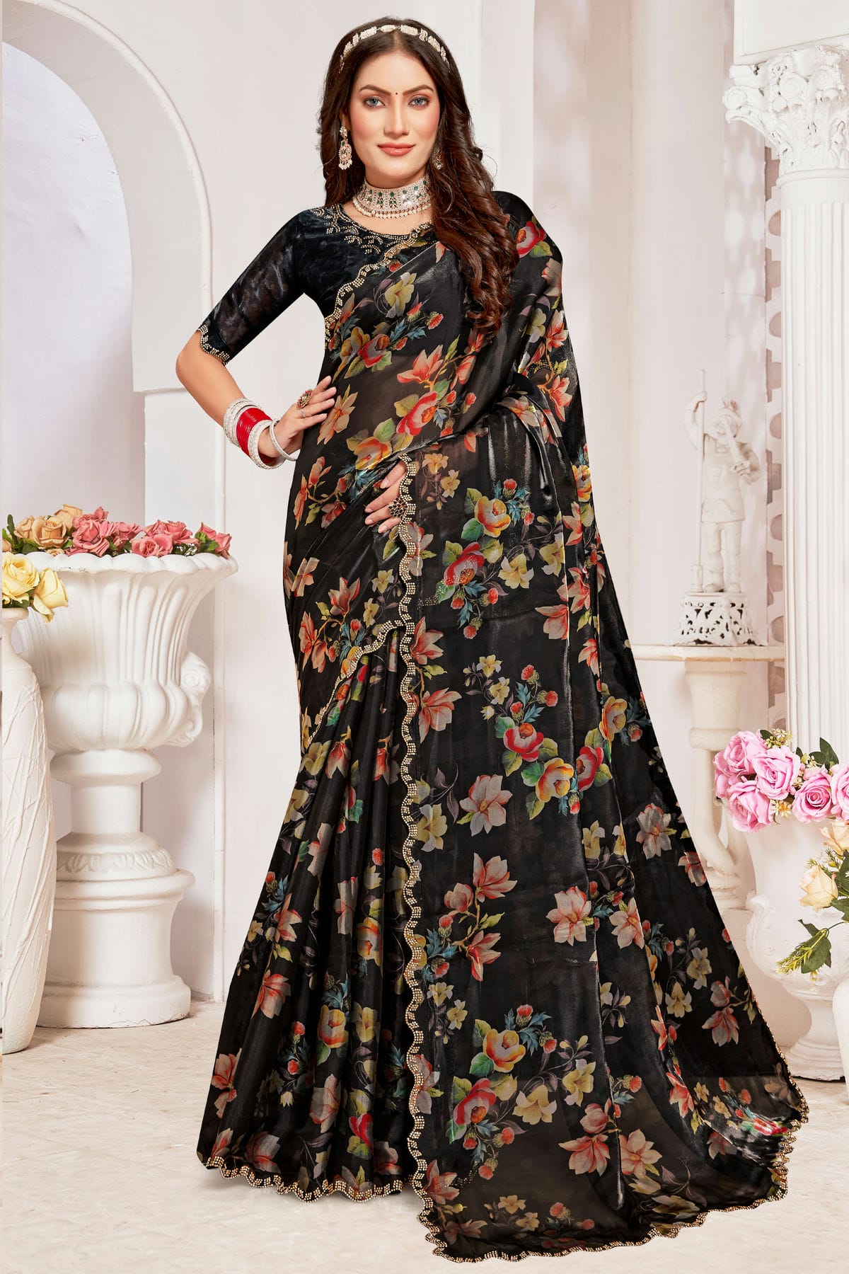 Black Colour Organza Silk Designer Saree