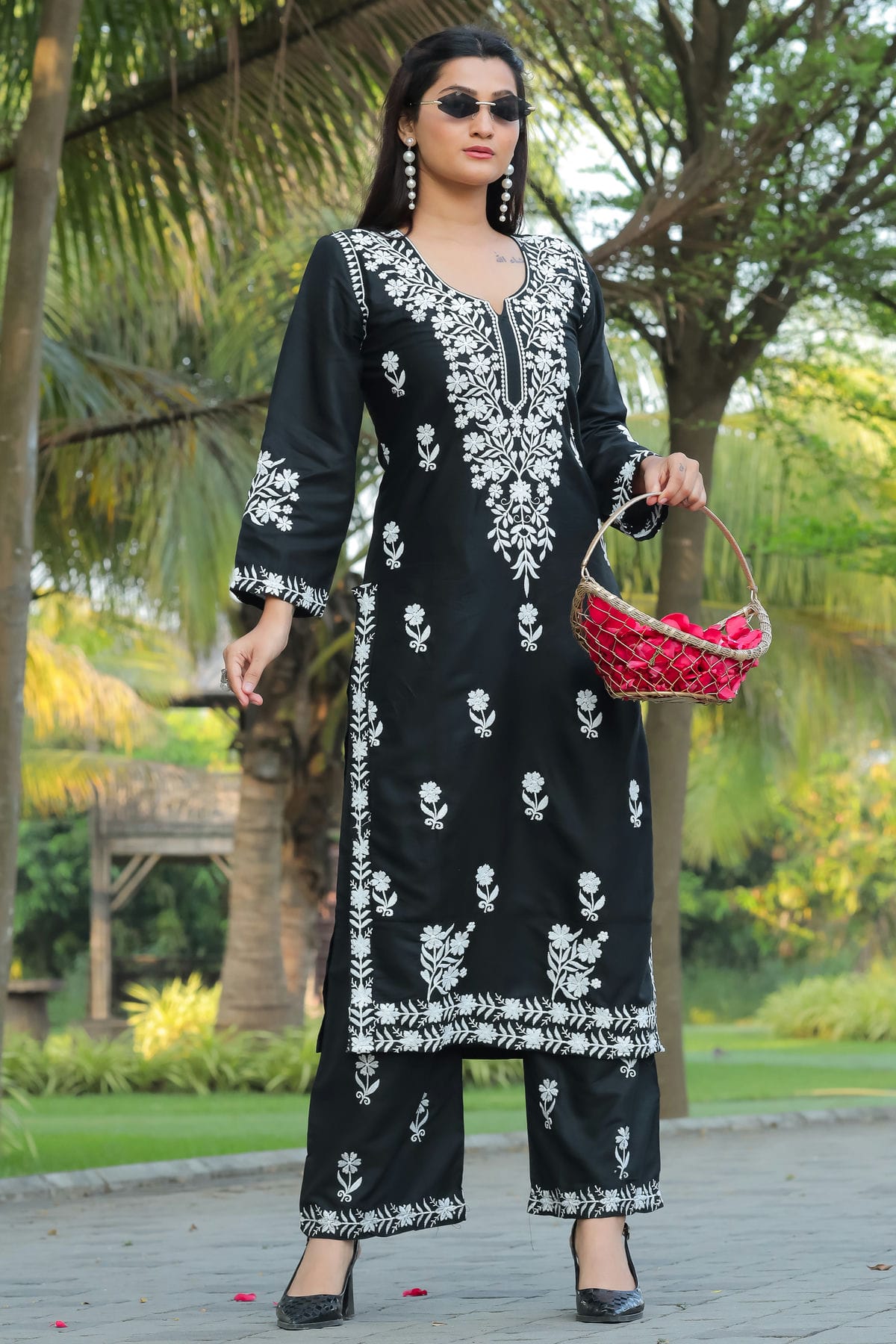 Black Colour Rayon Kurta And Pant Set