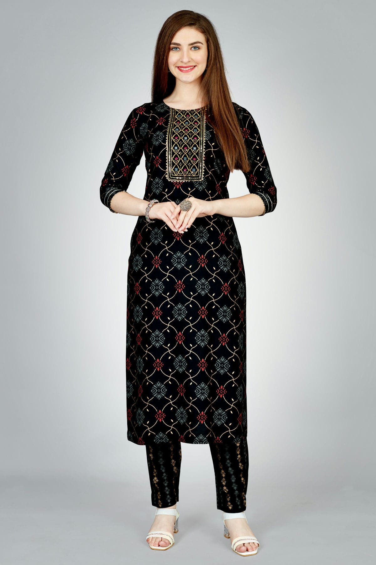Black Colour Rayon Kurta And Pant Set