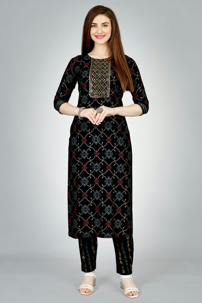 Black Colour Rayon Kurta And Pant Set