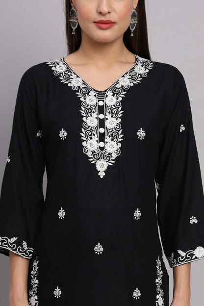 Black Colour Rayon Kurti VSKR1111083