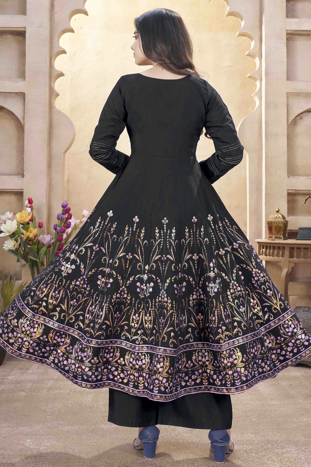 Black Colour Roman Silk Stitched Suit