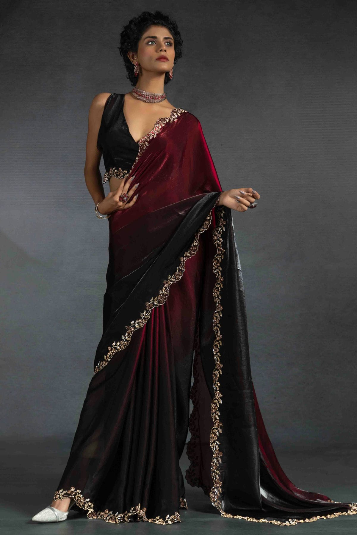 Black Colour Satin Silk Designer Saree VSSD1122003
