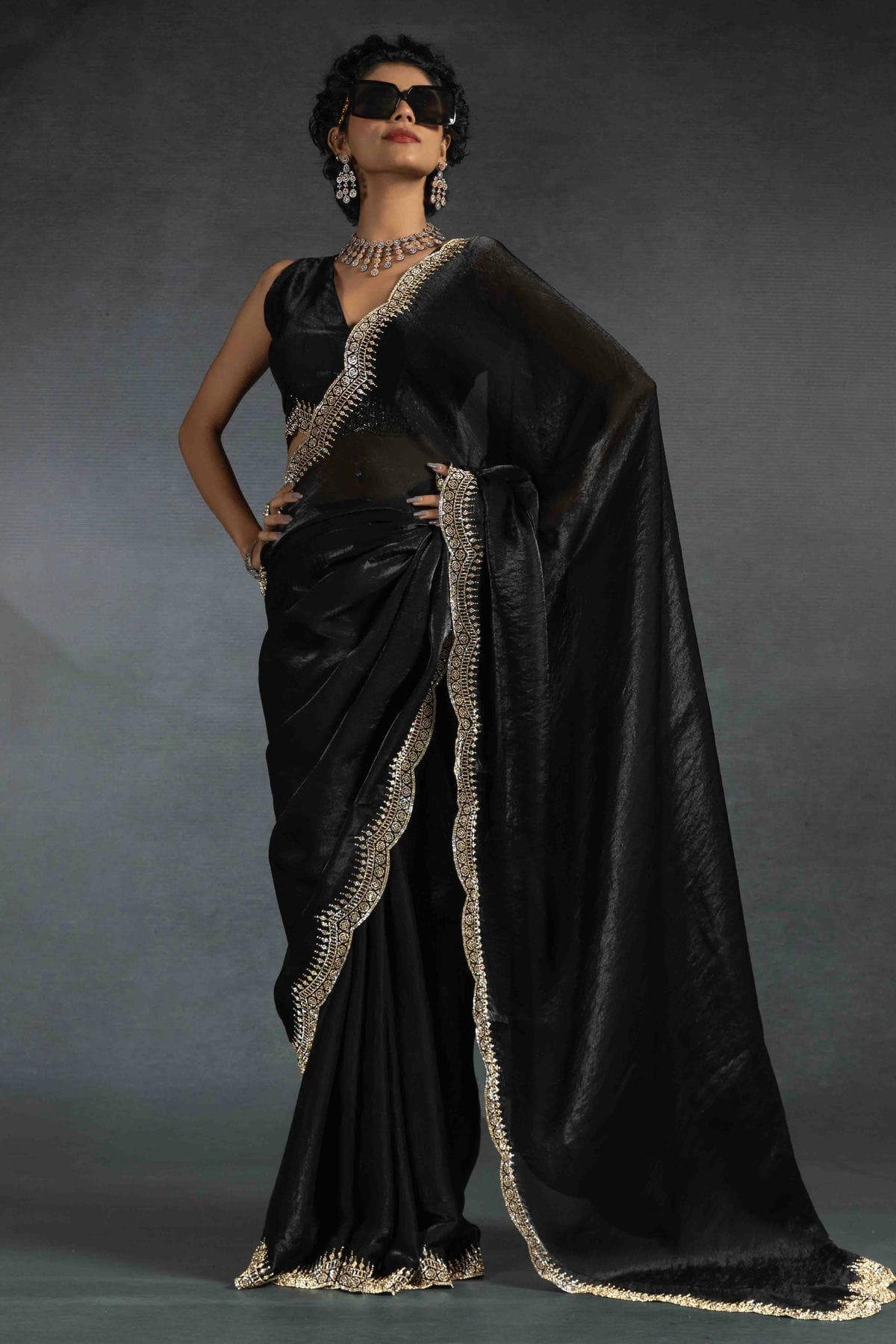 Black Colour Satin Silk Designer Saree VSSD1122007