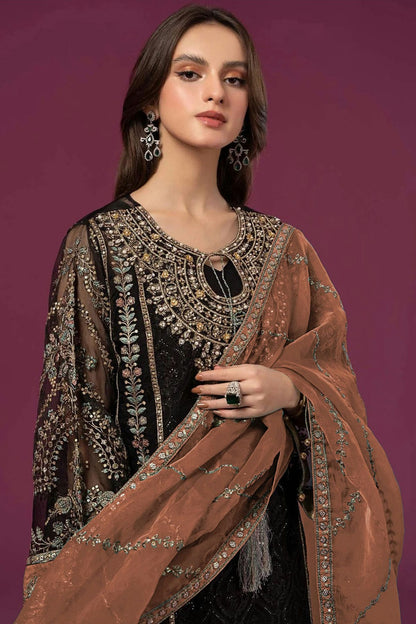 Black Colour Semi Stitched Faux Georgette Pakistani Suit VSSM1140278