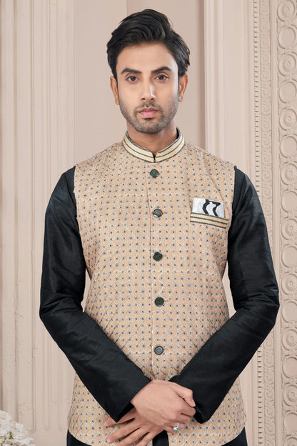 Black Colour Silk Dupion Jacket Kurta Pajama VSKP1040661