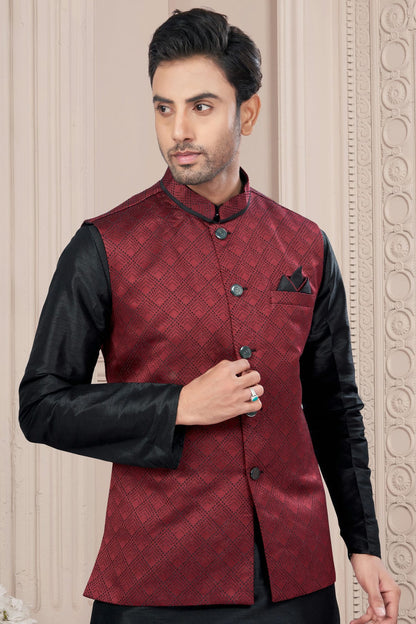 Black Colour Silk Dupion Jacket Kurta Pajama VSKP1040663