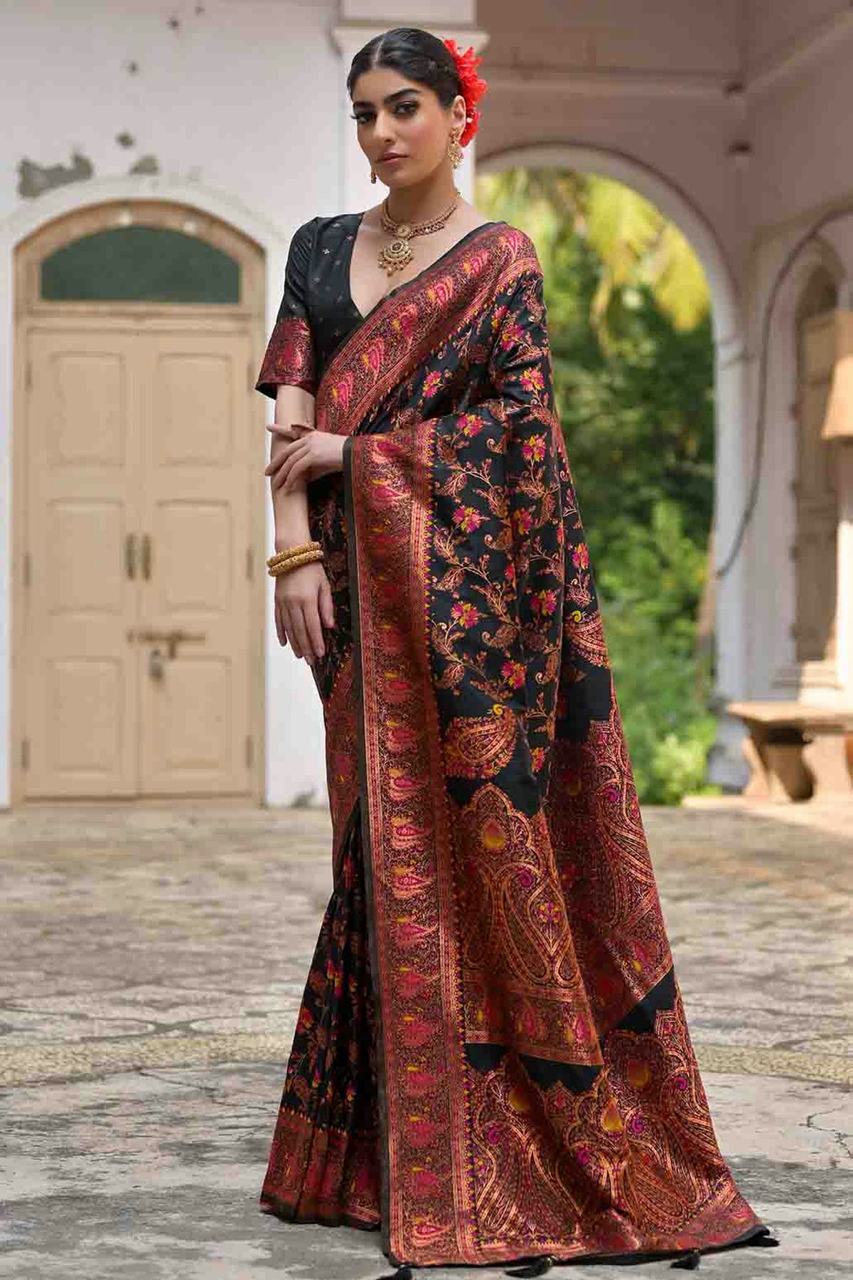 Black Colour Silk Traditional Saree