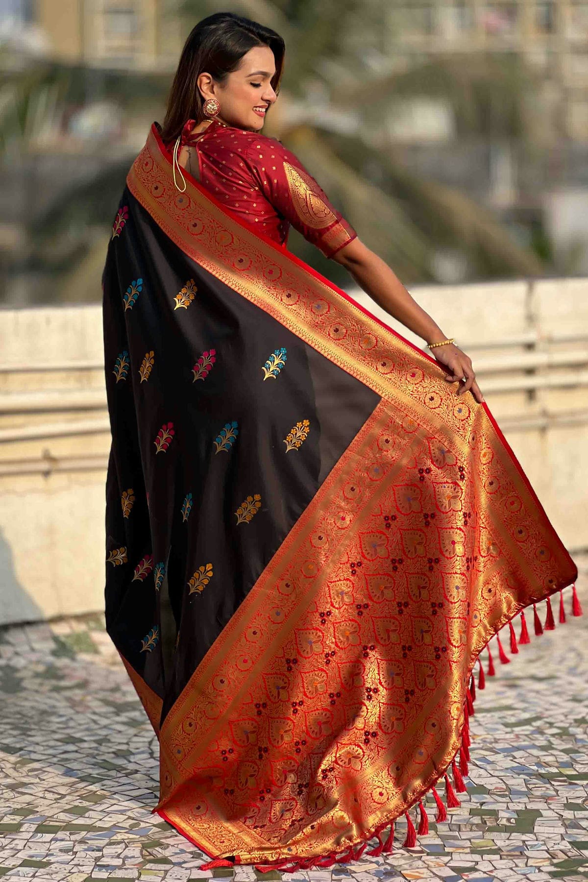 Black Colour Soft Silk Meenakari Work Traditional Saree VSSD1113584