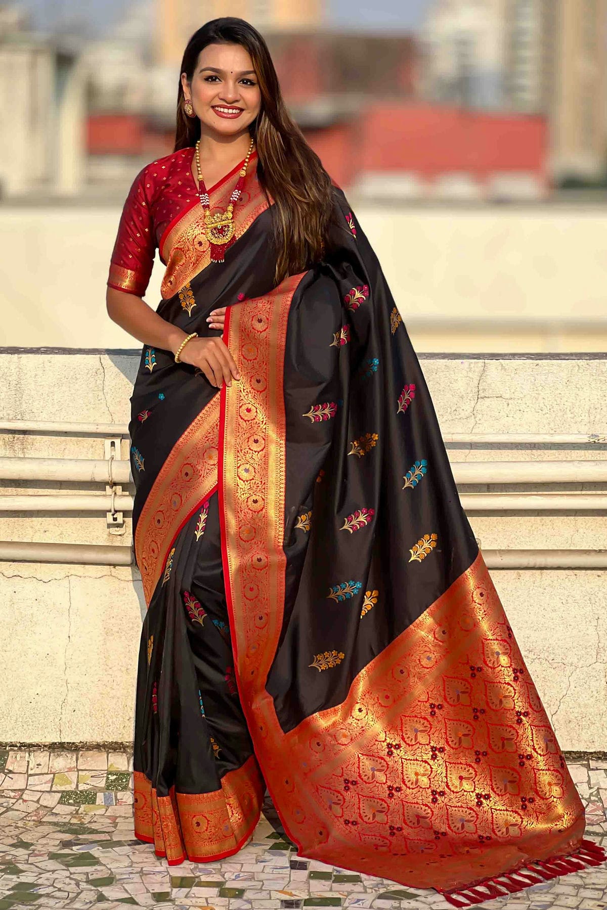 Black Colour Soft Silk Meenakari Work Traditional Saree VSSD1113584