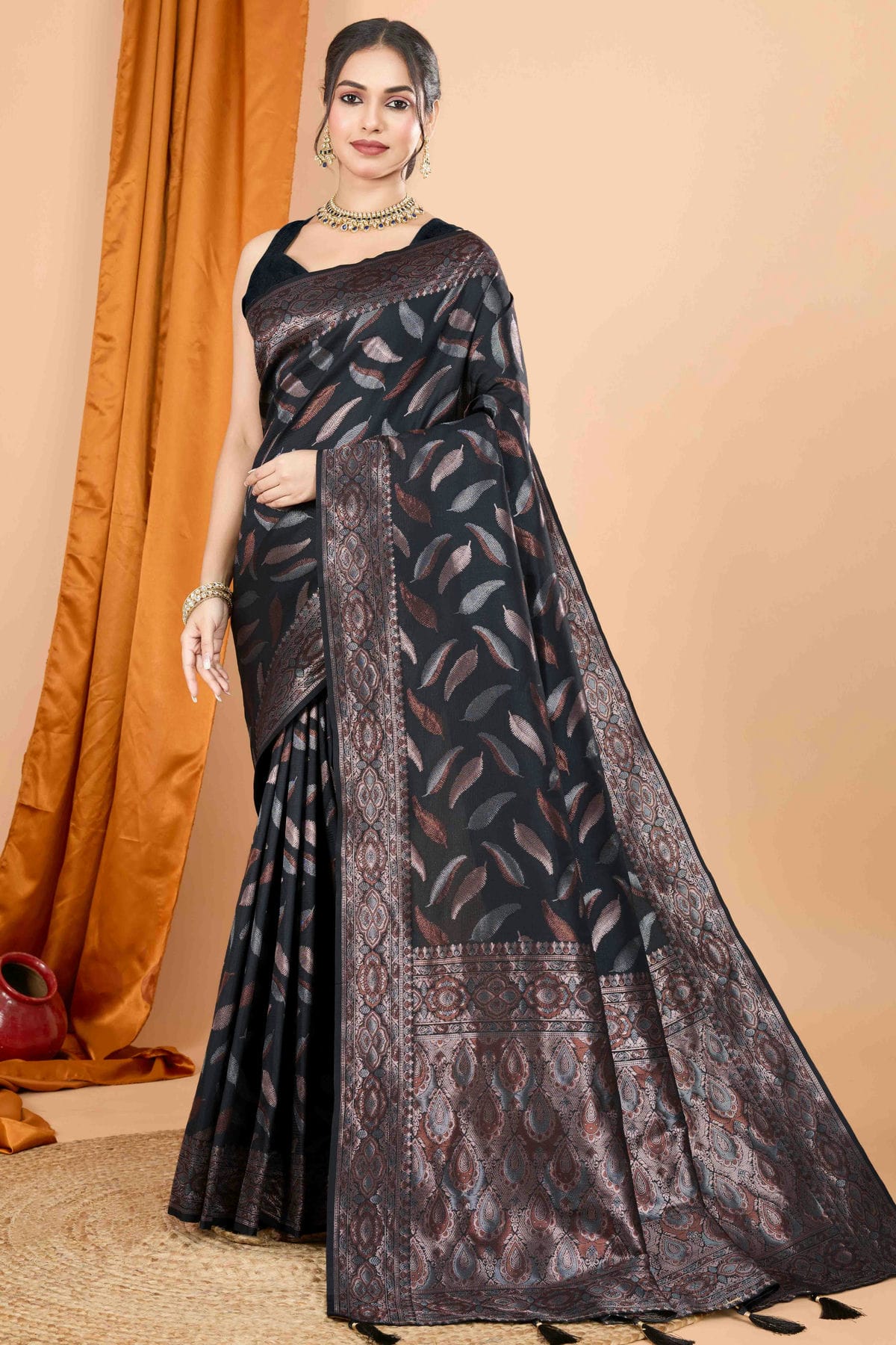Black Colour Soft Silk Woven Work Traditional Saree VSSD1113549