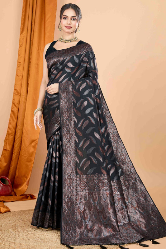 Black Colour Soft Silk Woven Work Traditional Saree VSSD1113549