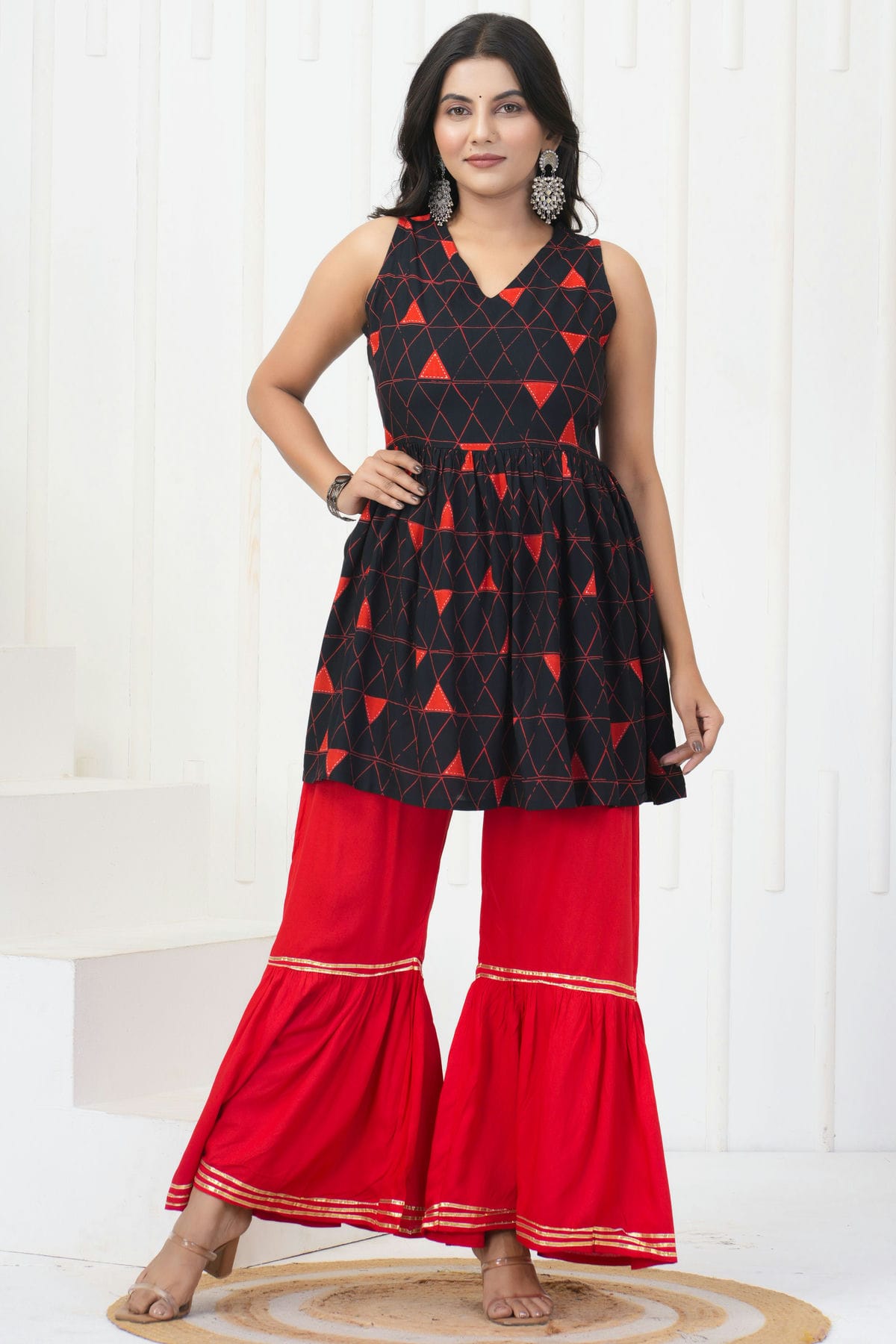 Black Colour Stitched Rayon Top and Bottom VSTP1112416