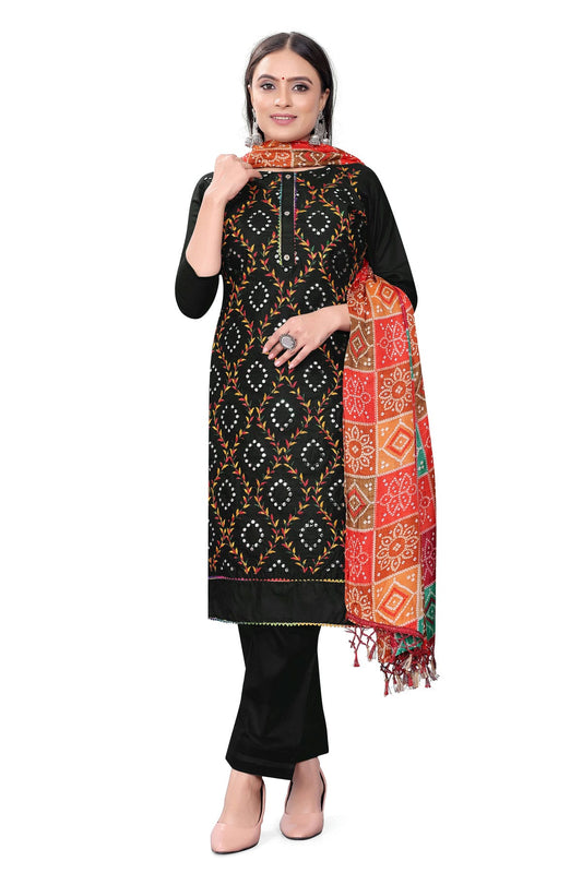 Black Colour Unstitched Cotton Pant Style Suit