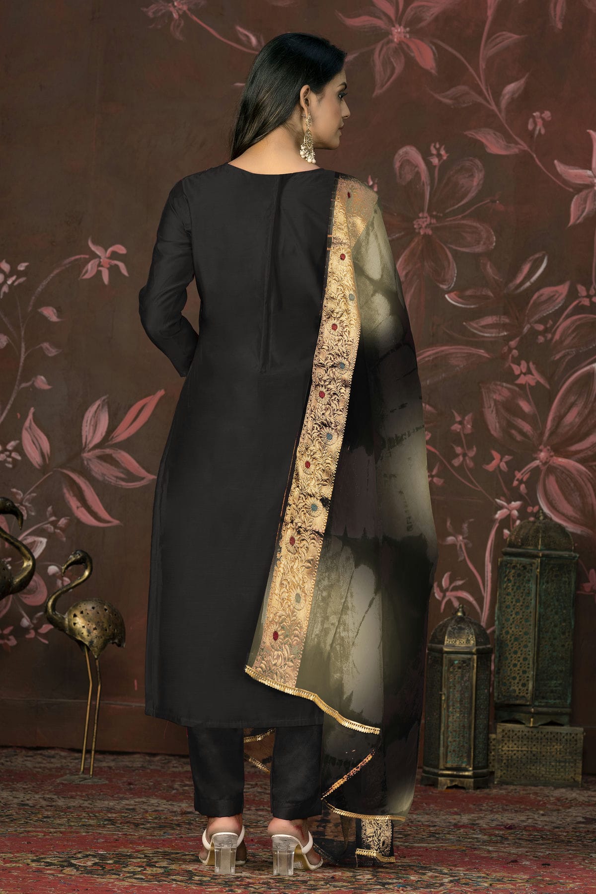Black Colour Unstitched Modal Cotton Jacquard Pant Style Suit VSUS1161279