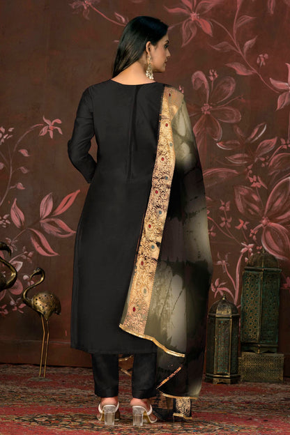 Black Colour Unstitched Modal Cotton Jacquard Pant Style Suit VSUS1161279