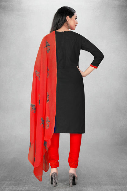 Black Colour Unstitched Slub Cotton Churidar Suit VSUS1160752