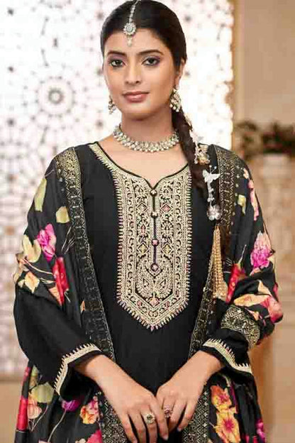 Black Colour Vichitra Silk Anarkali Suit VSSM1112948