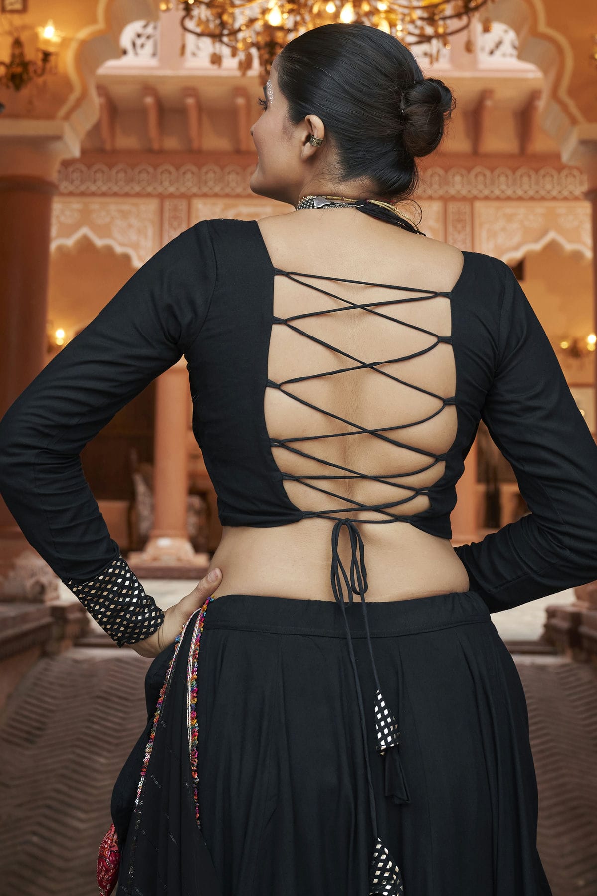 Black Colour Viscose Rayon Navratri Lehenga VSLC1150244