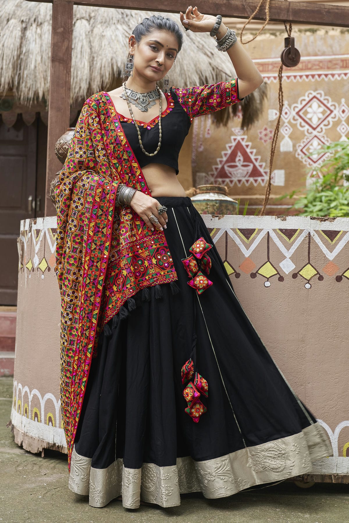 Black Colour Viscose Rayon Navratri Lehenga VSLC1150255