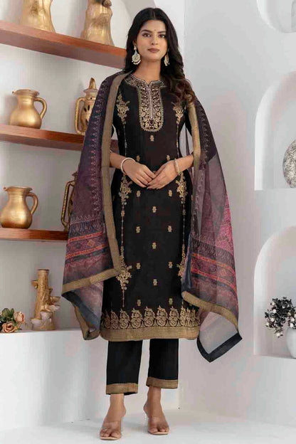 Black Colour Viscose Silk Woven Pant Style Suit VSSS1113657