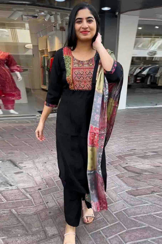 Black Colour Viscose Stitched Suit VSSS1112981