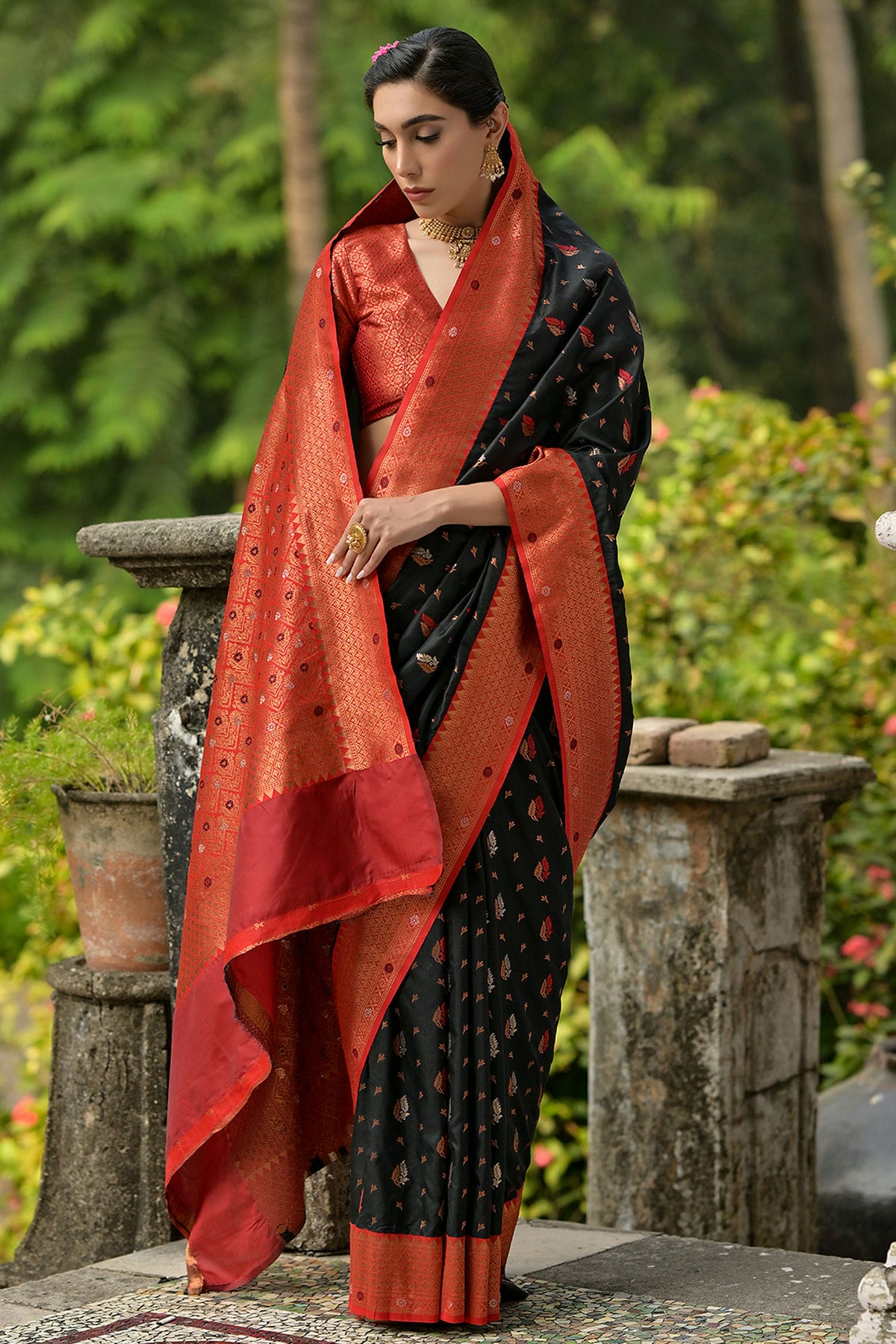Black Colour Woven Work Banarasi Silk Saree